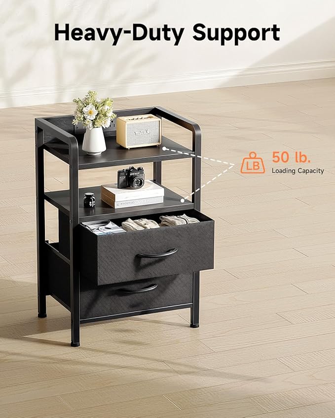 Night Stand Bedside Charger Bedroom - Nightstand with Charging Station & ...