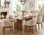 Mid Century Modern Upholstered Barrel Dining Chairs with Arms Set of 6, Farmhouse Linen Kitchen & Dining Room Chairs with Natural Hardwood Frame, 18" W Accent Chairs for Living Room Bedroom, Beige