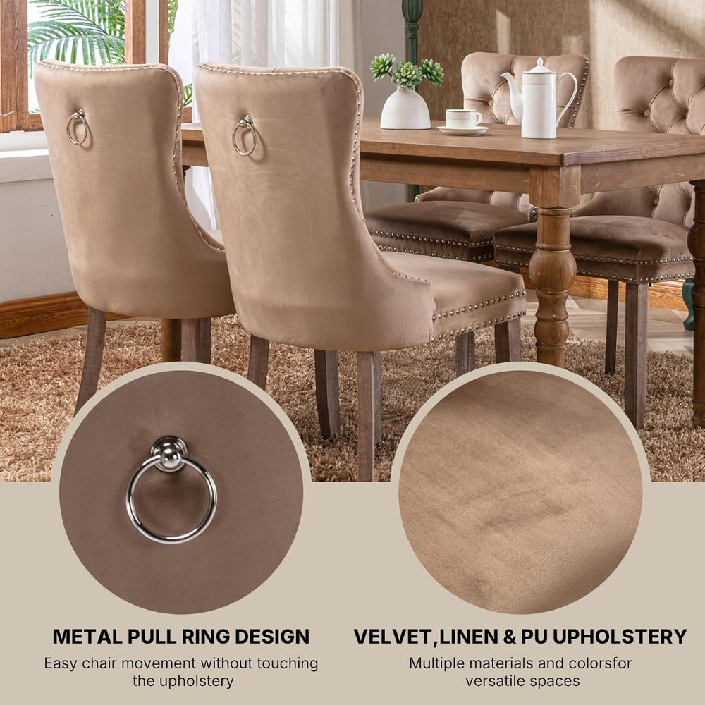 OVENTA Modern Tufted Upholstered Dining Chairs Set of 6, Sand Velvet Dining R...