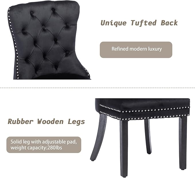 KCC Velvet Dining Chairs Set of 2, Upholstered High-end Tufted Dining Room Ch...