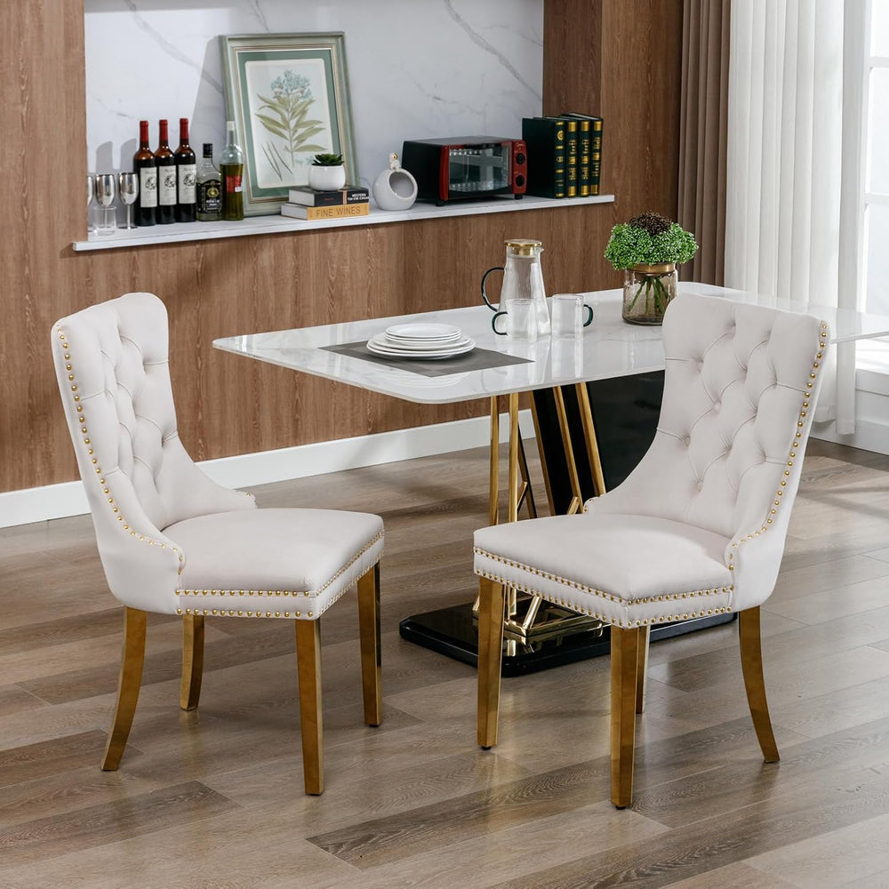 Velvet Dining Chairs Set of 6, Tufted Upholstered High Wingback Chairs with N...