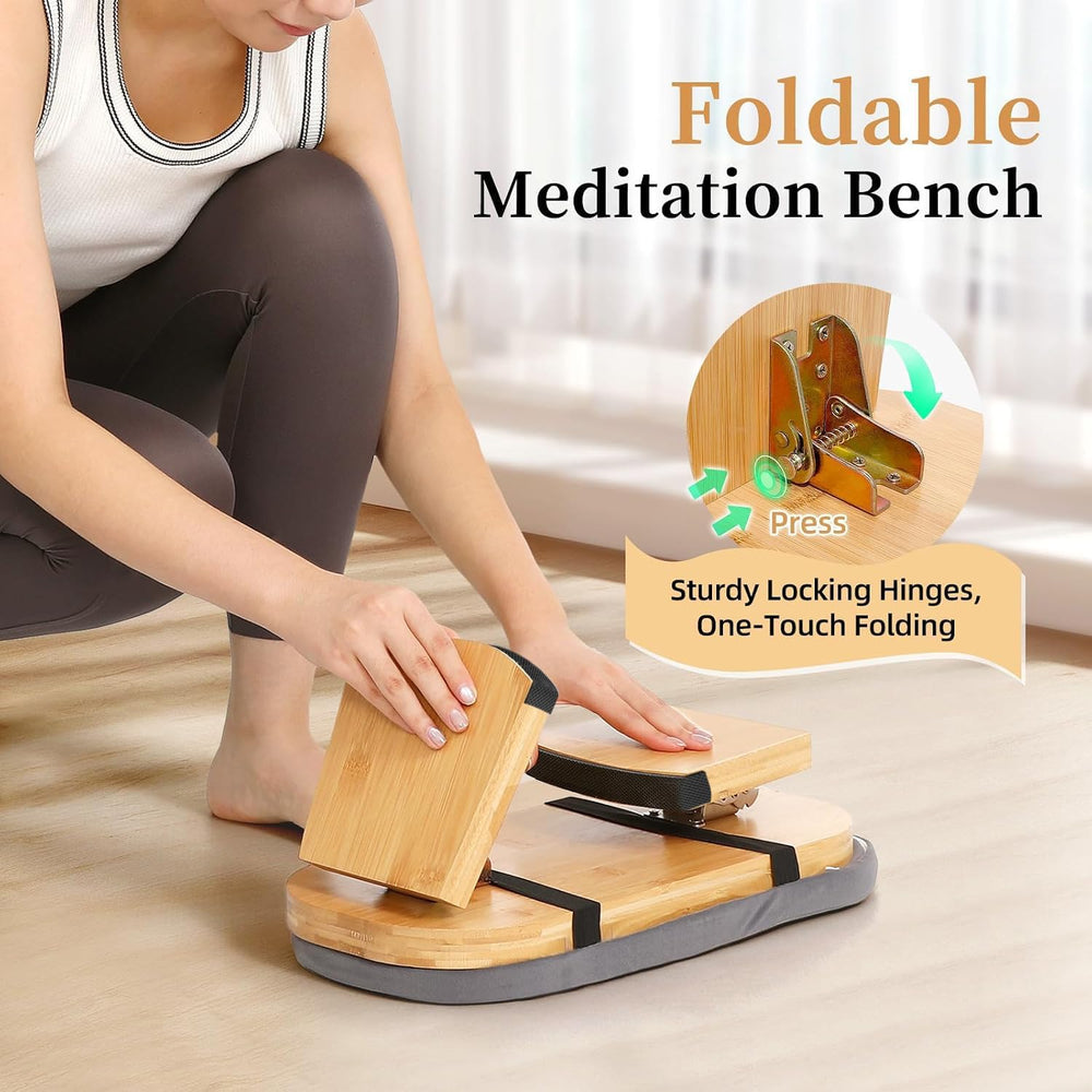 Meditation Bench, Folding Yoga Stool with Curved Bottom Edges