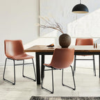 NEWBULIG Dining Table Height Barstools with Leather Back Matel Bar Stool Chairs for Kitchen, Set of 2 16 inch, Whiskey Brown