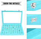 Velvet Ring Display Tray Organizer Box with Transparent Lid, 100 Slot Ring Holder Showcase For Store Display Jewelry Show Home, Ring Organizer For Rings Earrings (Light Blue)