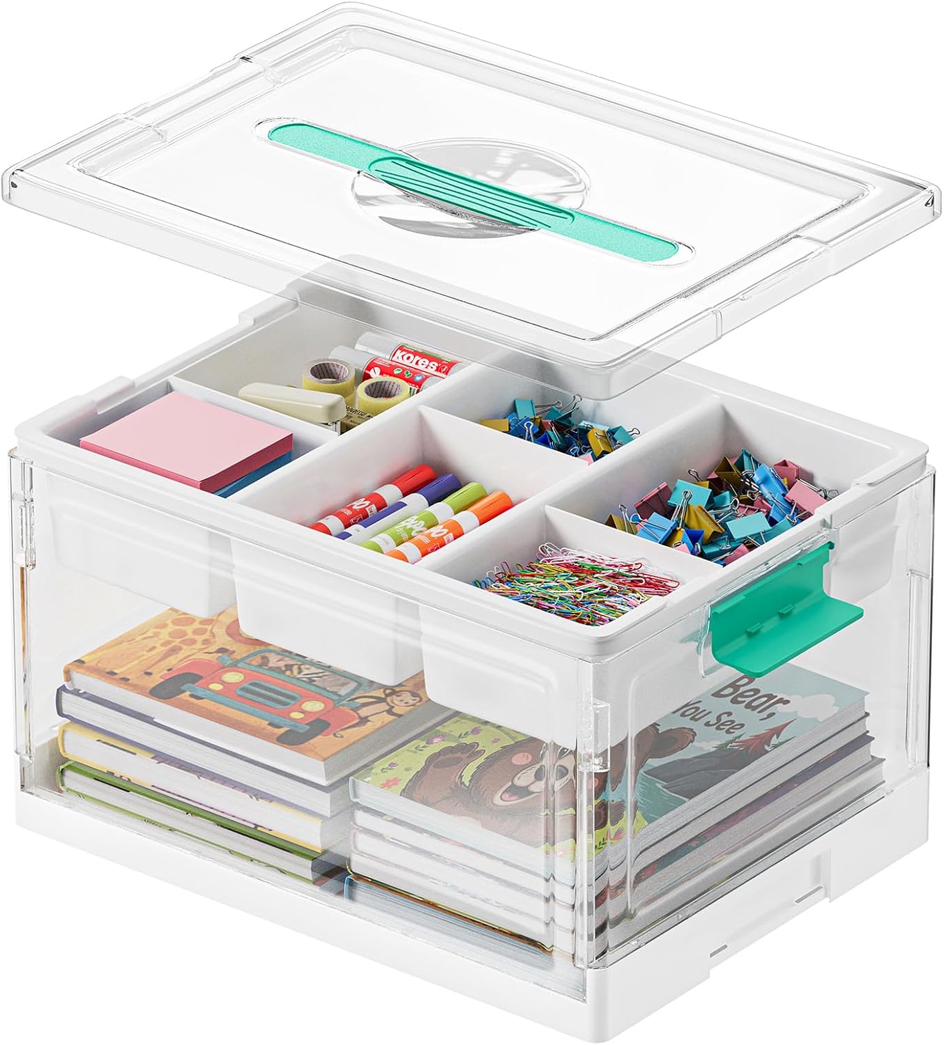 SpaceAid Craft Organizers and Storage - 24 QT Plastic Box Art Supply Storage Organizer Bin with Lid, Removable Trays and Dividers, Clear Container for Art and Craft Supplies,1 Pack