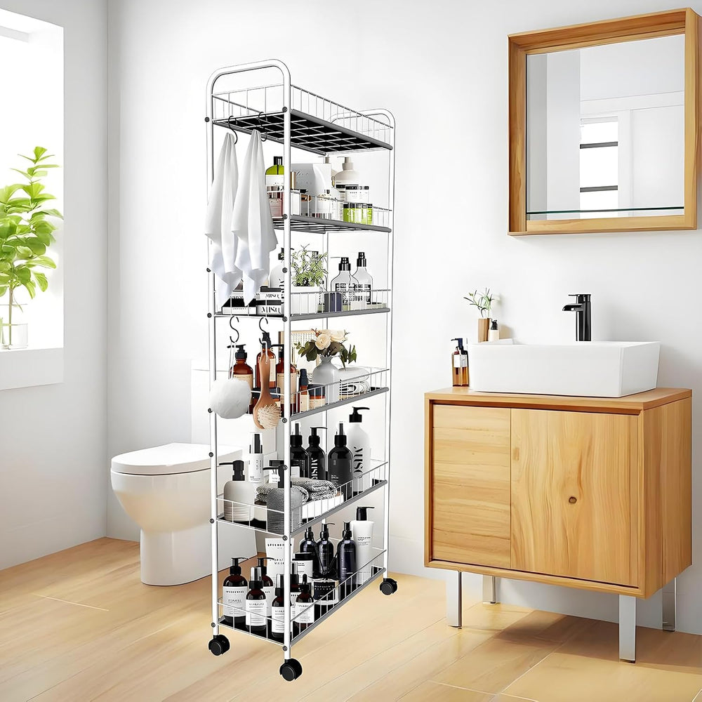 10in 6 Tier Slim Storage Cart with Wheels, Narrow Space Rolling Shelving Unit...