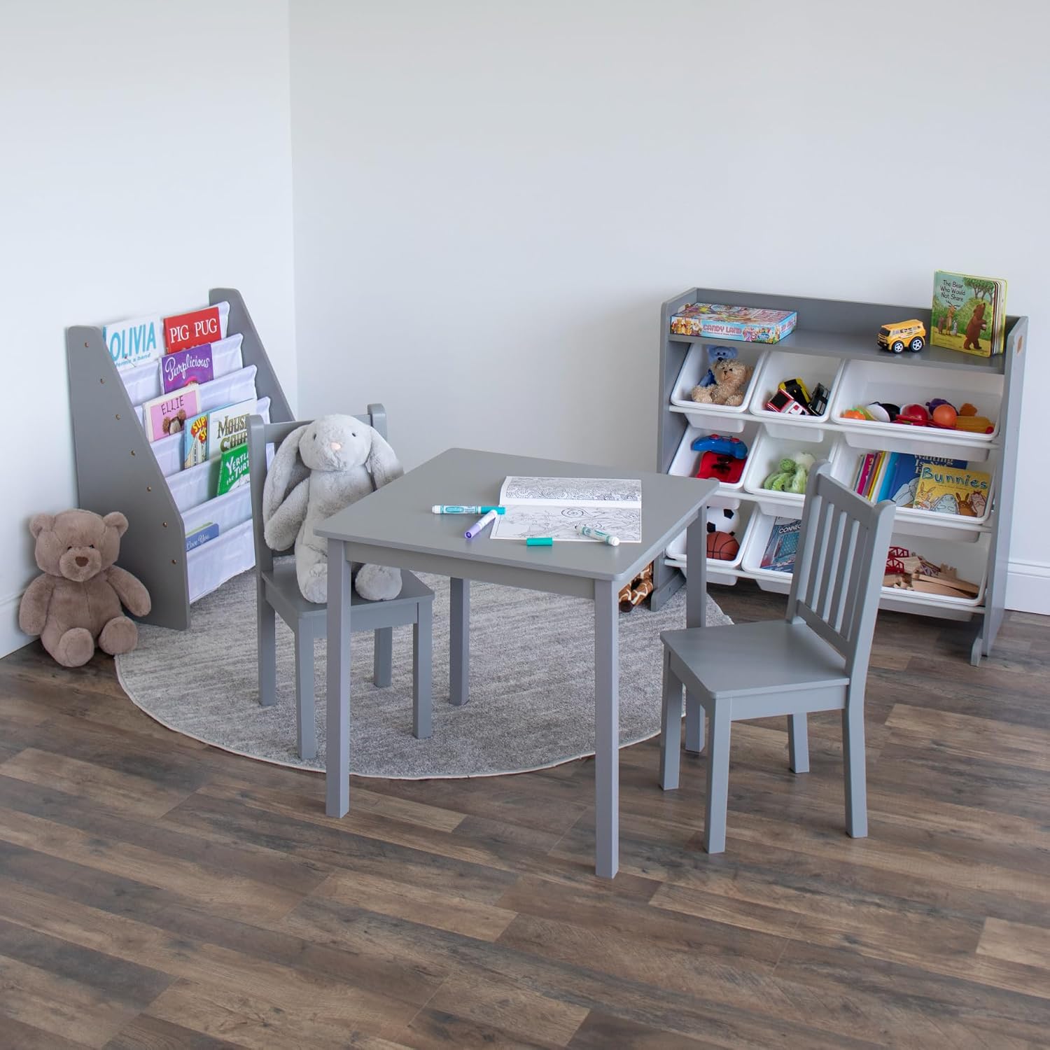 Humble Crew Toddler Table and Chair Set for Kids, Wood Activity Furniture | Sturdy 3 piece playroom or bedroom desk, perfect size for crafts, snacks, homework, and learning, includes 2 matching seats