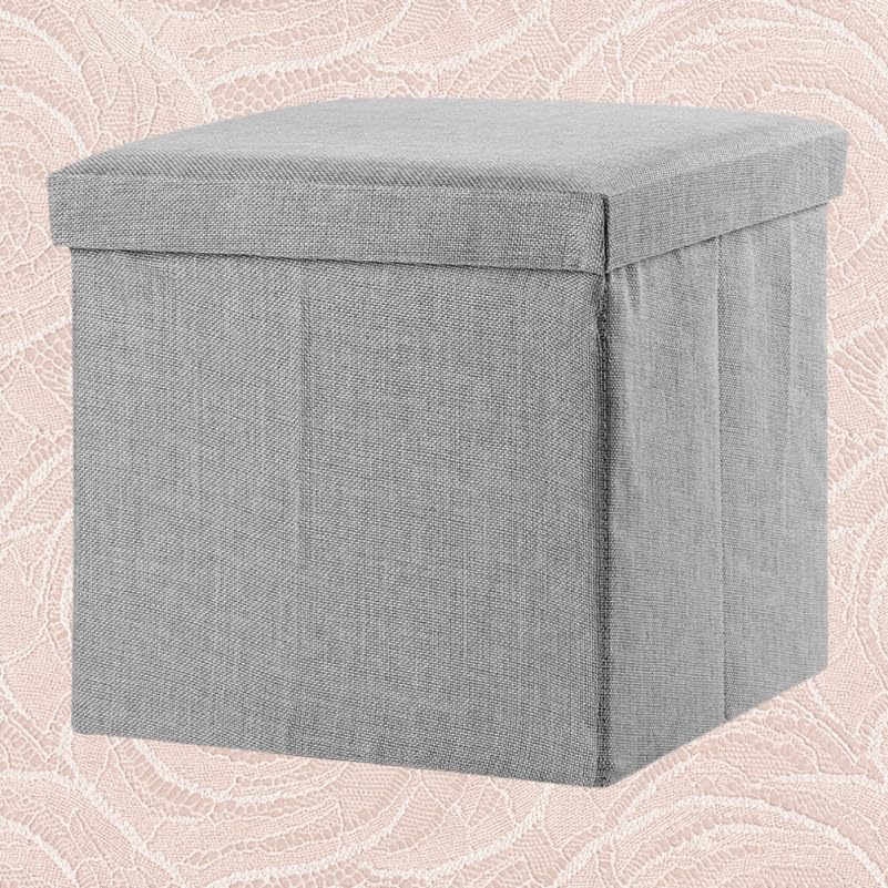 PRETYZOOM Foldable Storage Stool 11.8 Inch Square Cloth Cube with Lid Multifunctional Storage Footstool for Home Organization and Seating