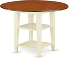 East West Furniture SUAV5-BMK-W 5 Piece Dining Room Furniture Set Includes a Round Dining Table with Dropleaf & Shelves and 4 Wood Seat Chairs, 42x42 Inch, Buttermilk & Cherry