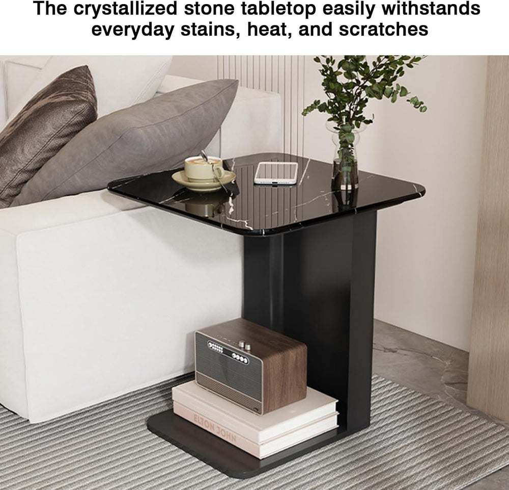 Bedside/Sofa Side Table – Two-Tier Micro-Crystalline Stone Table (Suitable as...