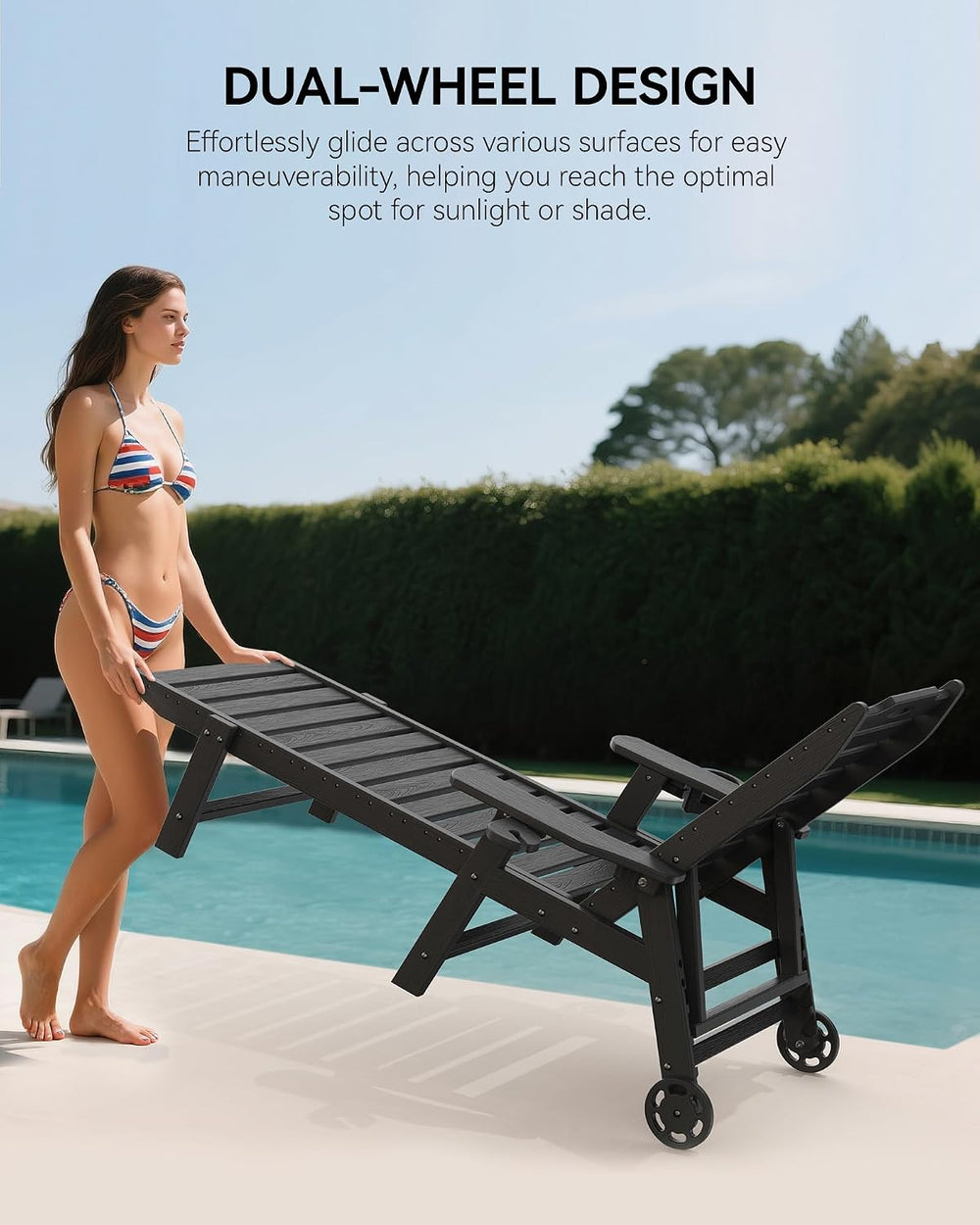 Carauci Lounge Chair Outdoor Set of 2, HDPE Chaise Lounge with Wheels, 5-Posi...