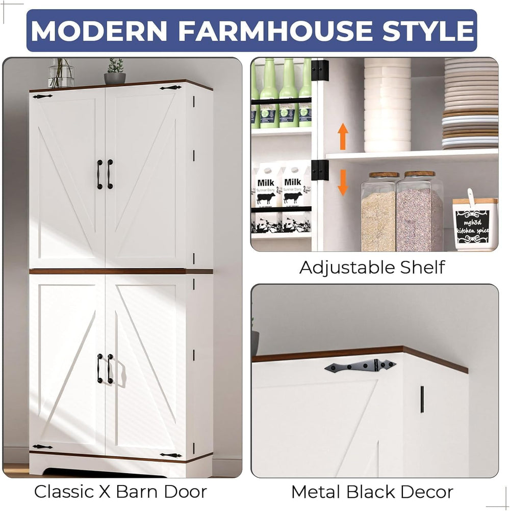 CypherX 75” Farmhouse Storage Cabinet, Large Kitchen Pantry Storage Cabinet w...