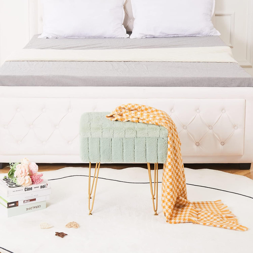 Wimarsbon Faux Mink Fur Storage Ottoman, Modern Soft Footstool, Storage Bench...