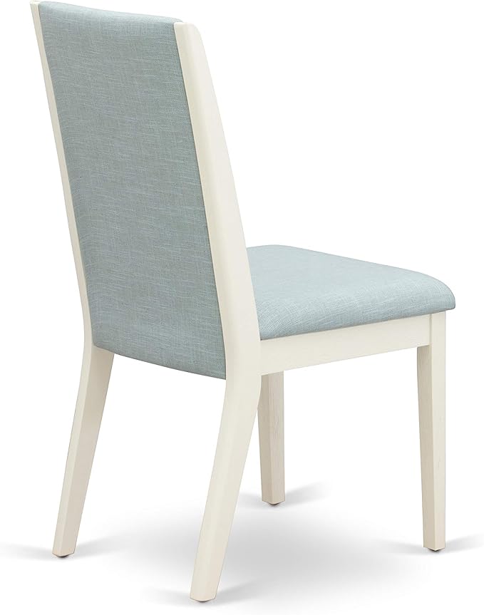 East West Furniture X097LA015-6 6 Piece Kitchen Table Set Contains a Rectangle Dining Table with X-Legs and 4 Baby Blue Linen Fabric Parson Chairs with a Bench, 40x72 Inch, Multi-Color