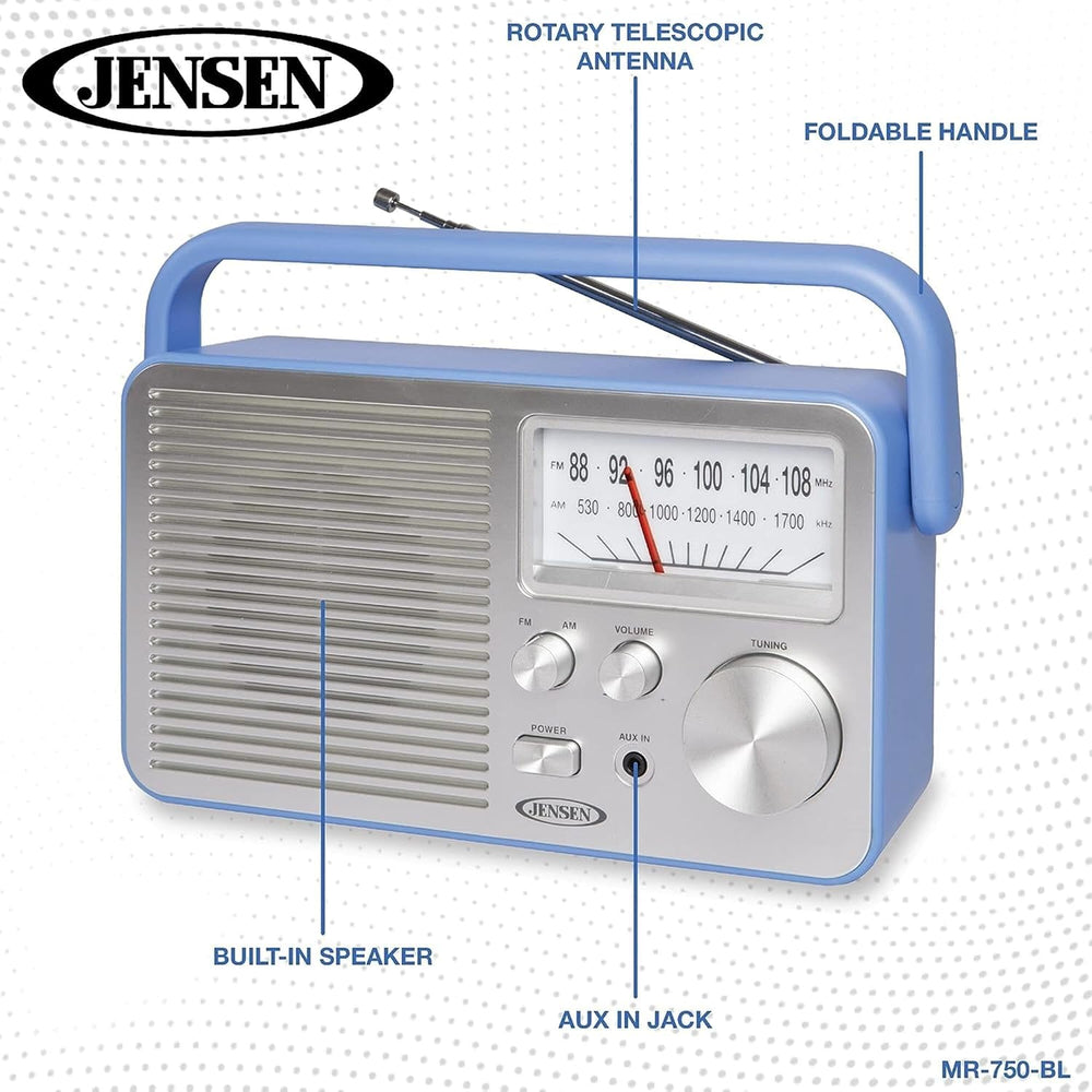 JENSEN MR-750-BL MR-750 Portable AM/FM Radio (Blue)