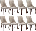 Dining Chairs Set of 8,Comfy Fabric Upholstered Chairs for Kitchen Living Room,Channel Tufted Dining Room Chairs with Curved Solid Wood Legs(Beige,8 Pcs)
