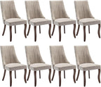 Dining Chairs Set of 8,Comfy Fabric Upholstered Chairs for Kitchen Living Room,Channel Tufted Dining Room Chairs with Curved Solid Wood Legs(Beige,8 Pcs)