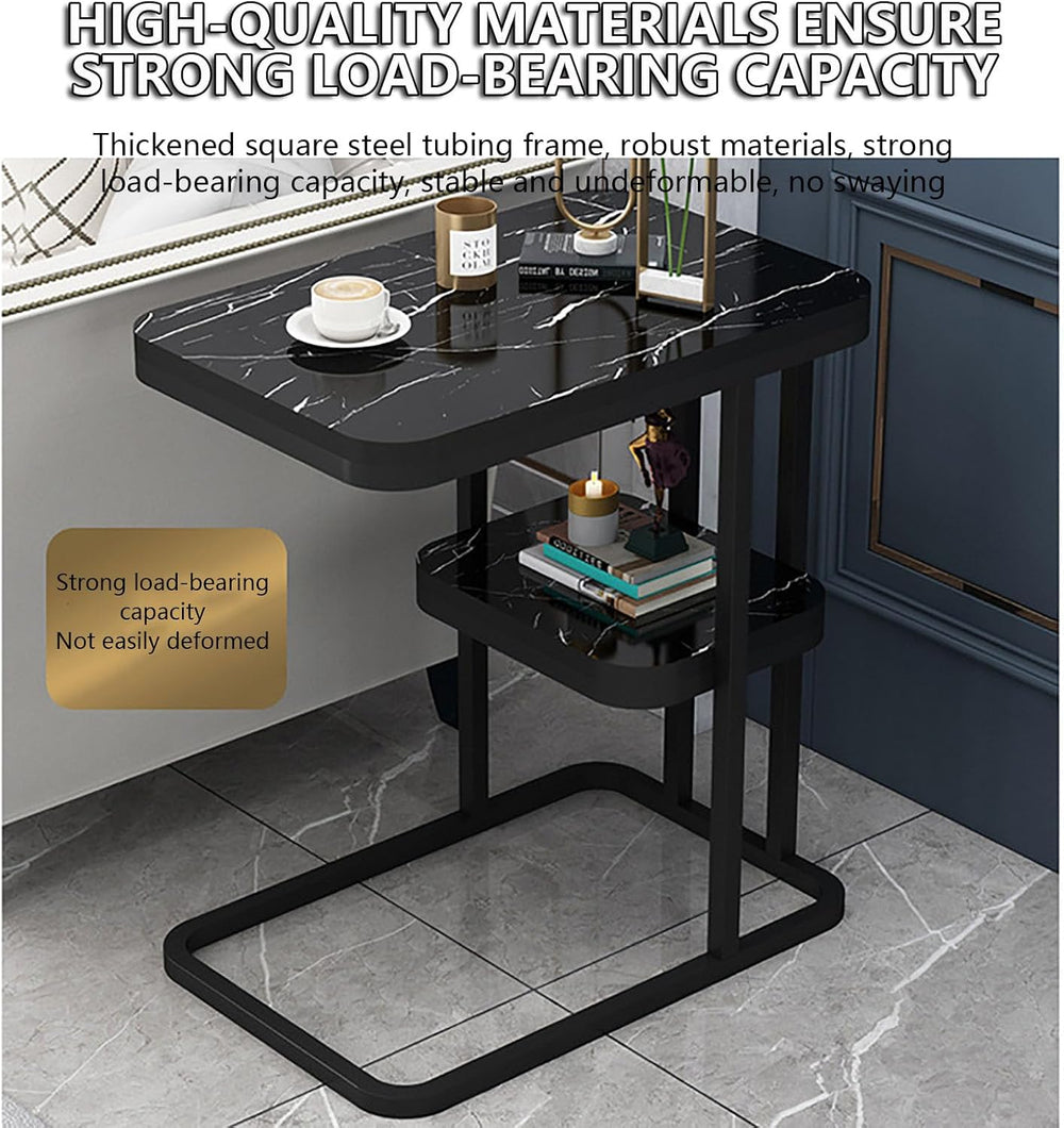 Side Table, End Table with 2-Tier Storage Shelf, Small Bedside Table, Portabl...