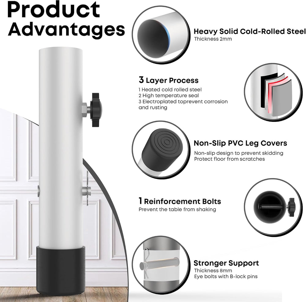 Table Leg Extenders White, Highly Durable Steel Folding Table Leg Risers, Tab...