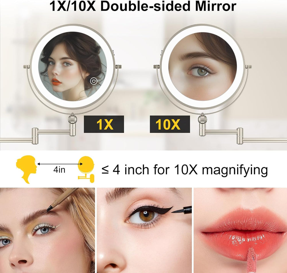 IMIKONA 9" Wall Mounted Lighted Makeup Mirror,4000mAh Rechargeable Doubl...