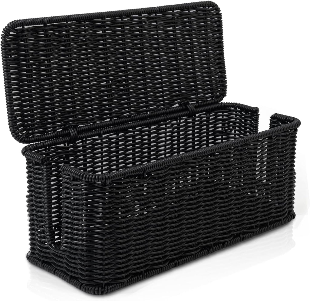 Cable Management Box, Handmade Rattan Cable Organizer, 2 Open Slots Cords Hider Box, Under Desk Cord Organizer for Computer Router USB Hub & Power Strip, Patent Pending, 13" x 5.1" x 5.1", Black