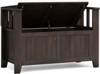 SIMPLIHOME Acadian 2-Seater Storage Bench and Cabinet Set in Brunette Brown
