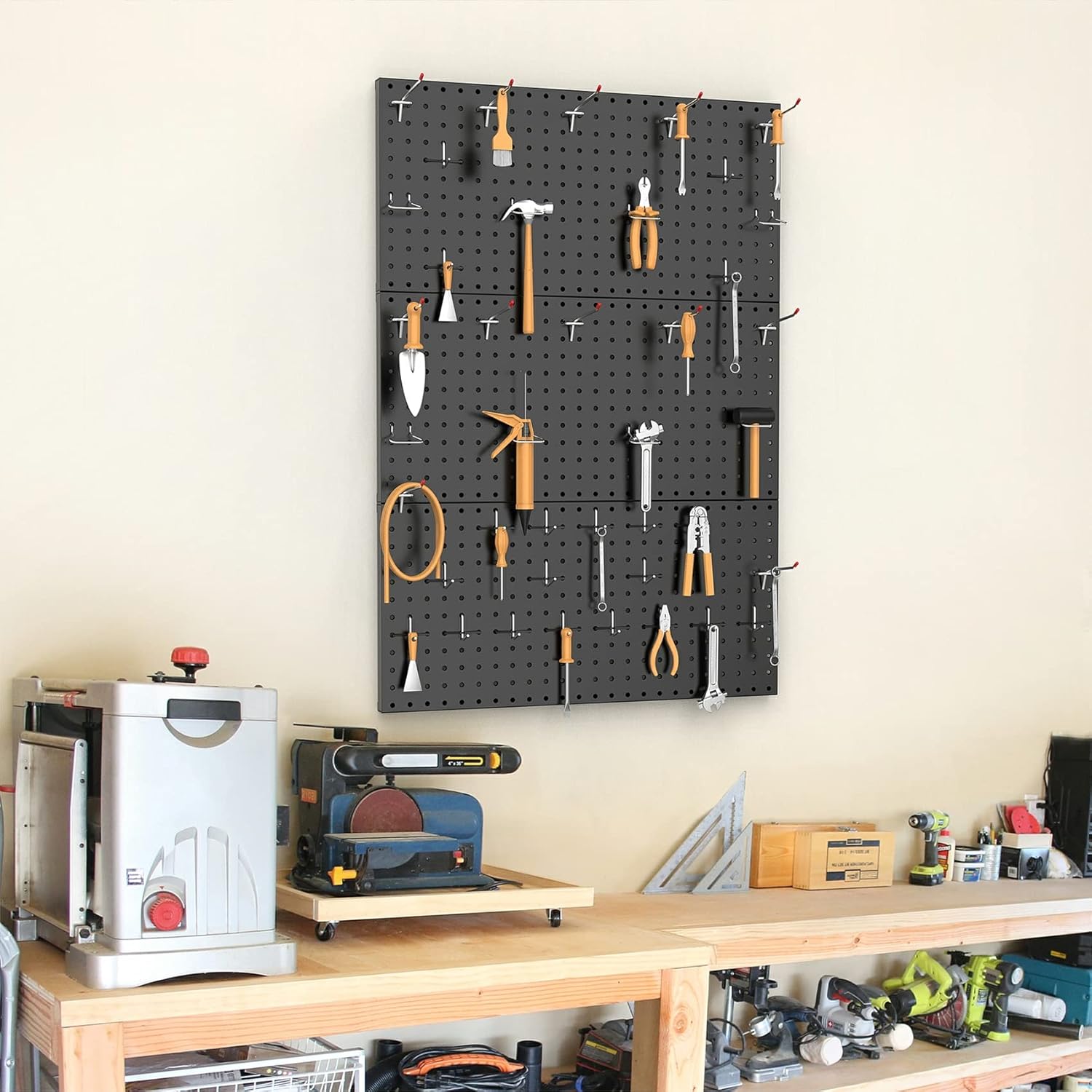 TORACK 3-Pack 12x24 inch Metal Pegboard Panels for Garage Wall, Tools Organizer Pegboard for Workbench, Workshop, Modular Peg Board Tool Storage Board for Pegs(Black)