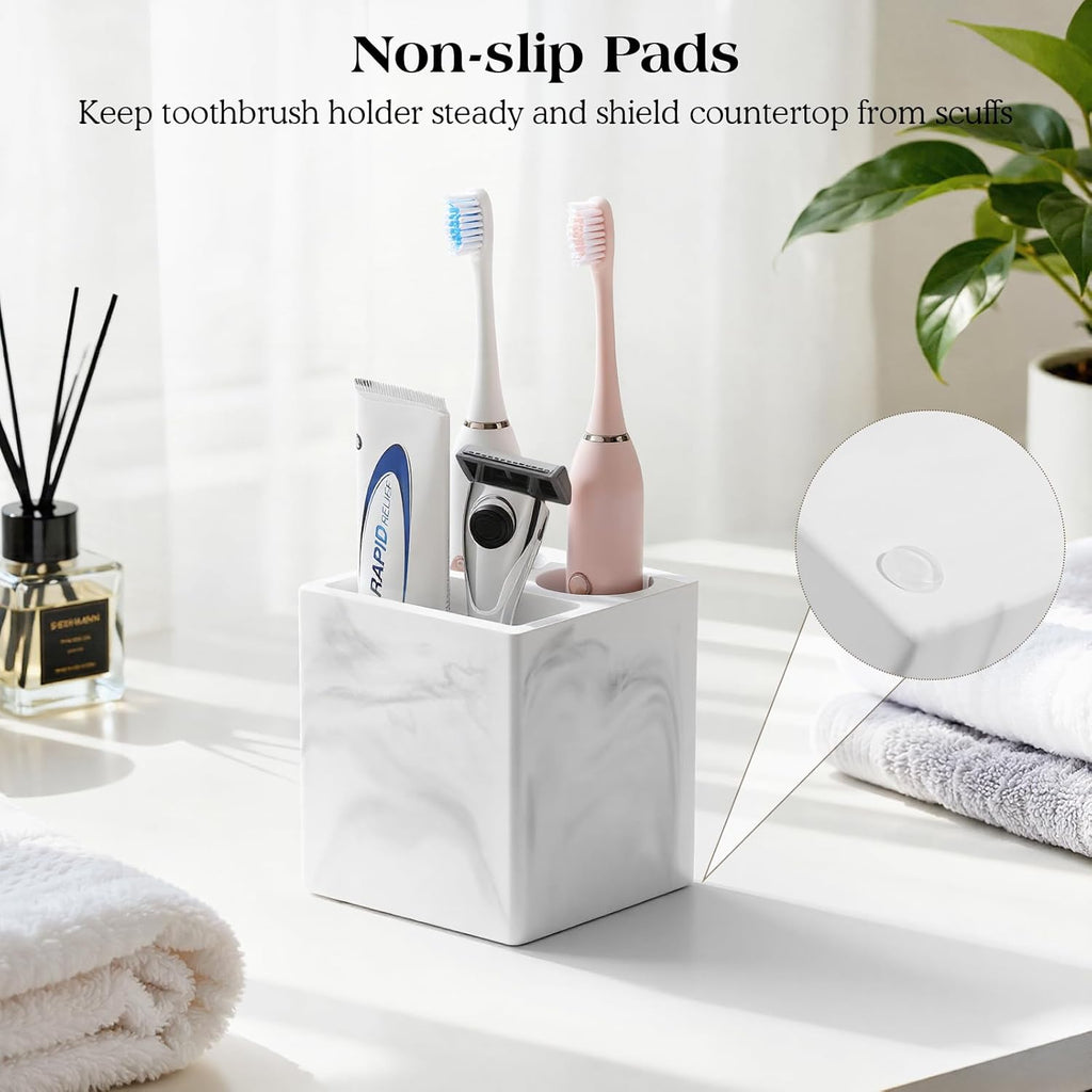Luxspire Toothbrush Holder, 3 Slots Fast Drying Tooth Brush Holder for Bathroom, Diatomite Electric Tooth Brush and Toothpaste Organizer for Bathroom Kitchen Vanity Countertop, Marble White