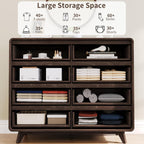 8 Drawer Dresser and Nightstand Sets for Bedroom, 3 Piece Bedroom Set, Wood 8 Drawer Dresser and Nightstand Set of 2, Fluted Chest of Drawers Wide Storage Organizer Cabinet Set, Dark Walnut