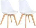 LSSBOUGHT Mid Century Modern Dining Chairs,Shell Lounge Plastic Side Chair with Soft Padded and Wooden Legs for Dining Room Living Room Bedroom Kitchen Set of 2 (White)