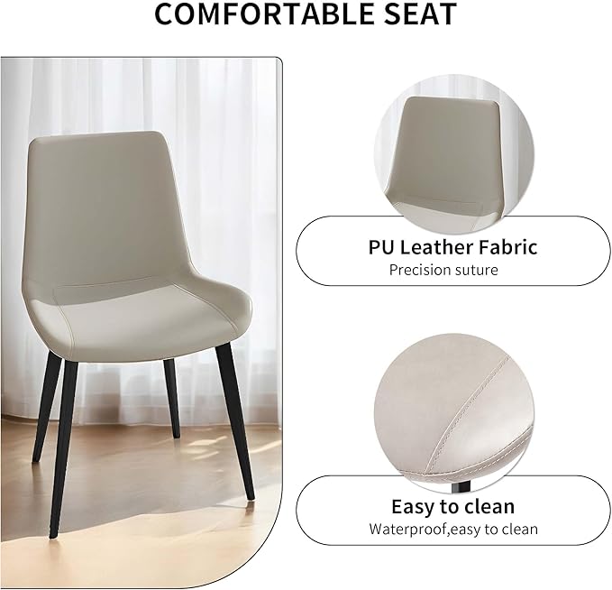 Dining Chairs, Modern PU Leather Dining Room Chair with Sturdy Metal Legs, Upholstered Seat Dinner Chairs Accent Side Chairs for Indoor Kitchen Living Room Restaurant Cafe (Cream, Set of 4)