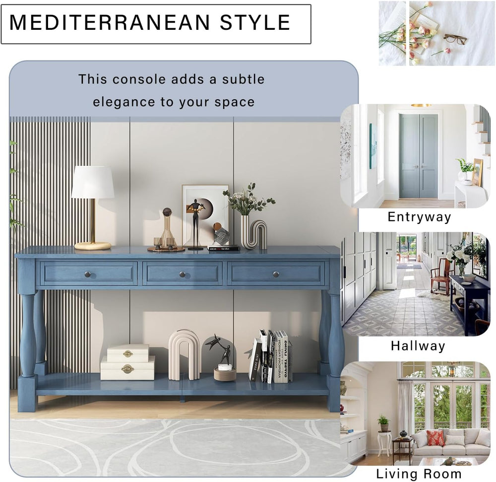 Merax Long Console Table with Drawers and Shelf for Entryway, 63" Sofa T...