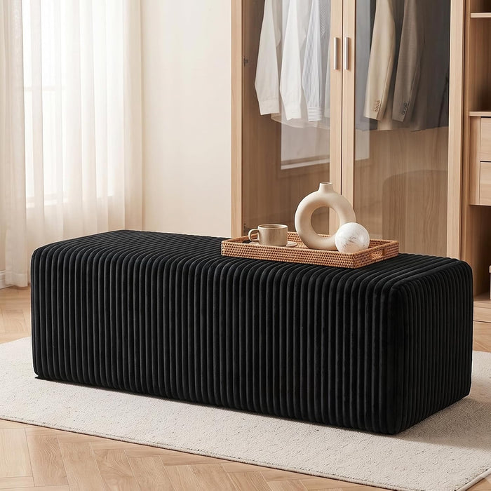 50.5" Corduroy Ottoman with High-Density Foam, Rectangular Foot Stool for Living Room, Bedroom, & Apartment, Multifunctional Footrest & Extra Seat, No Assembly Require, Black