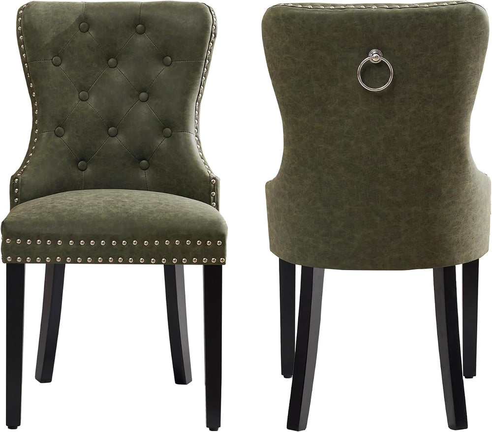 adochr PU Leather Dining Chairs Set of 2, Upholstered Kitchen Chairs,Green | ...