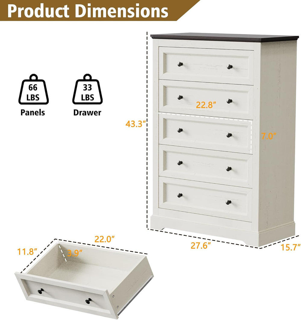 LOUVIXA Farmhouse Bedroom Sets of 4, Including 9 Drawer Dresser, 5 Drawer Dre...