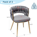 KCC Velvet Dining Chairs Set of 4, Gold Modern Dining Chair with Metal Legs, Woven Upholstered Dining Chairs for Dining Room, Kitchen, Vanity, Living Room (Gray)