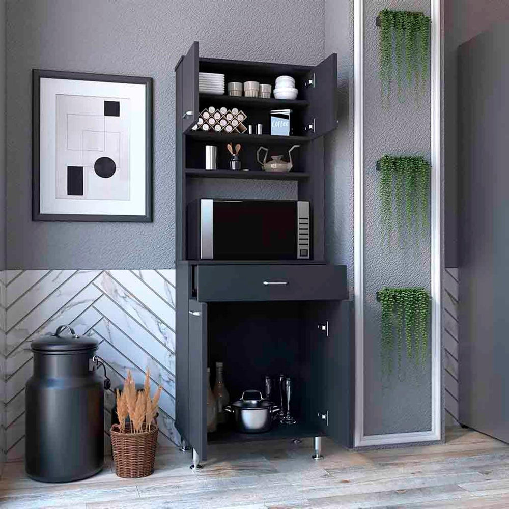 Pantry Piacenza Two-Door Cabinet for Kitchen Storage - Black Wengue Finish