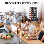 Wine Rack 24-Botttle Freestanding Floor, 6-Tier Wine Rack Shelf with Table Top, Bamboo Display Wine Storage Shelves Kitchen Bar Dining Room Living Room, Black