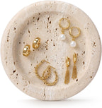 5.5 Inch Small Travertine Stone Tray Marble Jewelry Dish Trinket Tray for Women, Perfume, Coffee Table (Round)