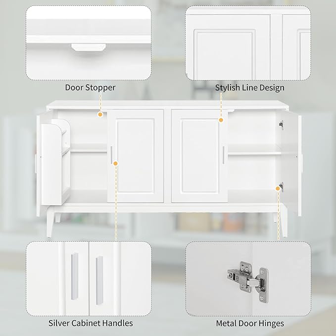 Merax Sideboard Buffet Storage Cabinet with Door Organizers, Cupboard Console Table for Kitchen, Dining and Living Room, Adjustable Shelf, White