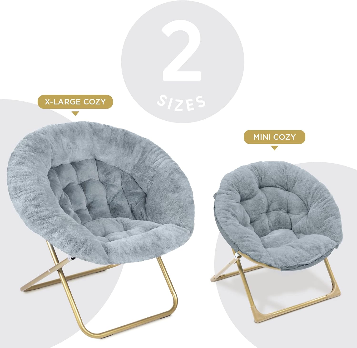 Milliard Mini Cozy Chair for Kids, Sensory Faux Fur Folding Saucer Chair for Toddlers, Grey