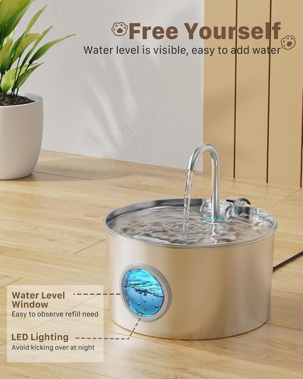 Cat Water Fountain Stainless Steel: Cat Fountain with 6 Filters + 3 Sponges