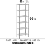 18" Deep x 36" Wide x 96" Height Wire Shelving Kit | 6-Tier | NSF Commercial Storage Rack Unit