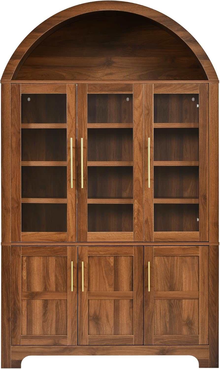 73" Tall Arched Kitchen Pantry with Three Glass Doors,Door Shelves &...