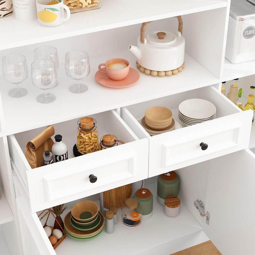 MOUMON Large Kitchen Hutch Storage Cabinet with Adjustable Shelves & Glas...