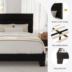 Allewie Twin Size Platform Bed Frame with Velvet Upholstered Headboard and Wooden Slats Support, Fully Upholstered Mattress Foundation/No Box Spring Needed/Easy Assembly, Black