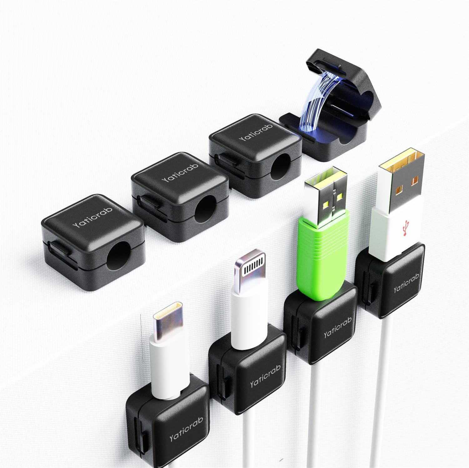 8-Pack Magnetic Cable Clips, Adhesive Cord Holder for Desk, Nightstand, Wall, Car - Secures USB/HDMI/Charger Cables (No Residue, Black)