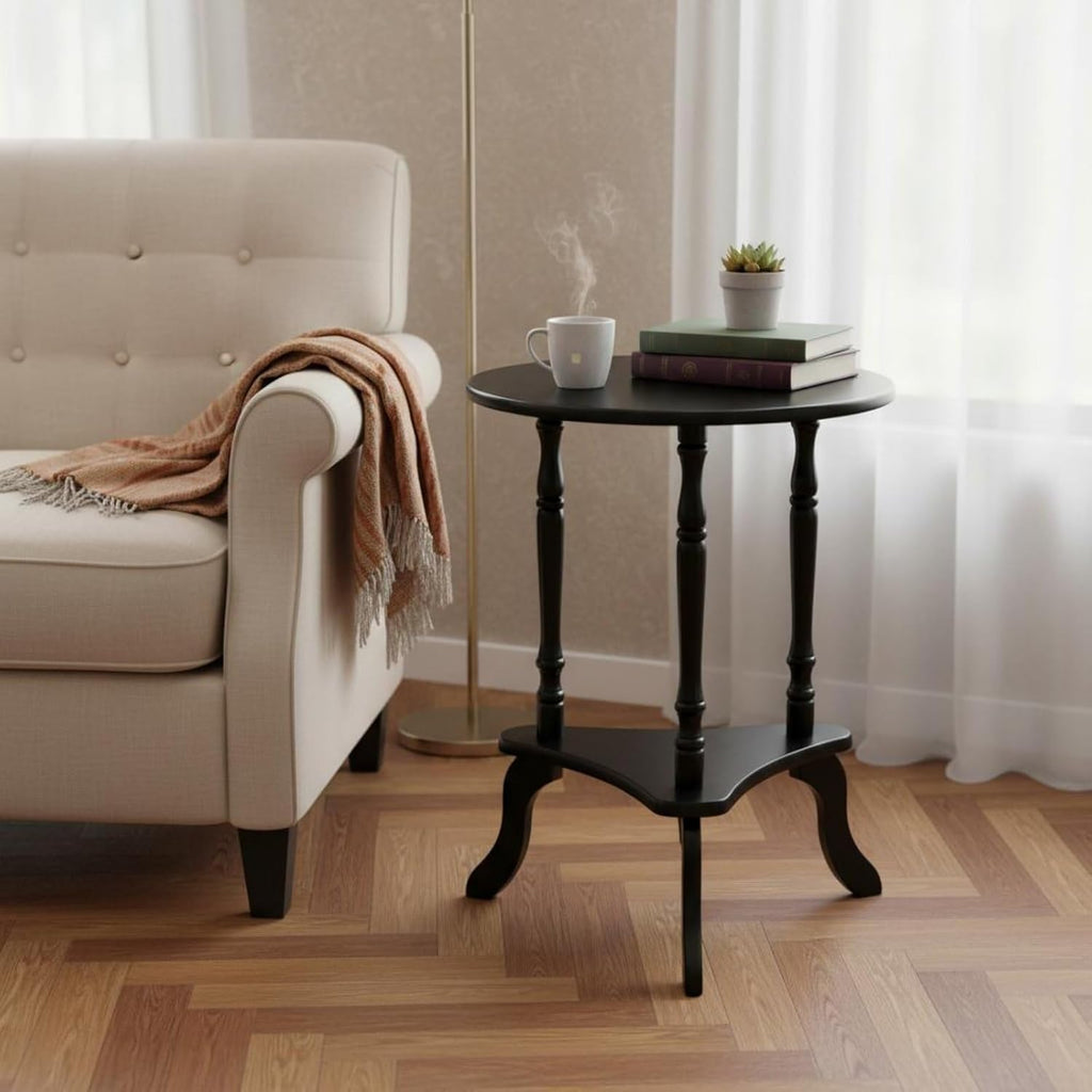 Fenteer Table Round Side Table End Telephone Table with Rubber Wood Frame and Lower Storage Shelf Baked Paint Finish for Easy Cleaning Suitable, White, 48-48-61cm