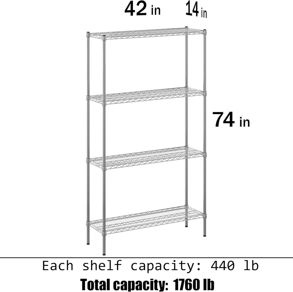 14" Deep x 42" Wide x 74" Height Wire Shelving Kit | 4-Tier | NSF Commercial Storage Rack Unit
