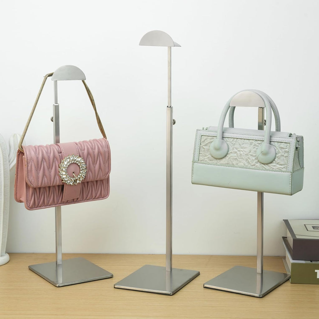 Purse Display Stand 3PCS More Thickened Base Handbag Rack for Bag Organizer Stainless Steel Adjustable Height Home Store Boutique Counter Vendors